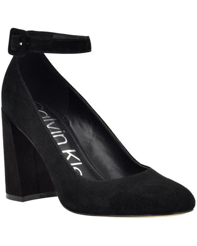Calvin Klein Fionna Ankle Strap Block Heel Pumps - Black