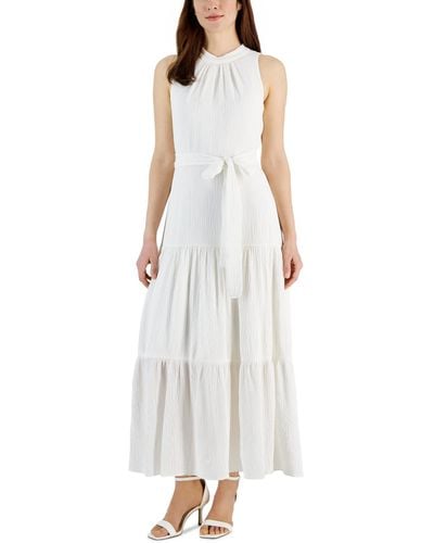 Anne Klein Tie-neck Tiered Sleeveless Maxi Dress - White