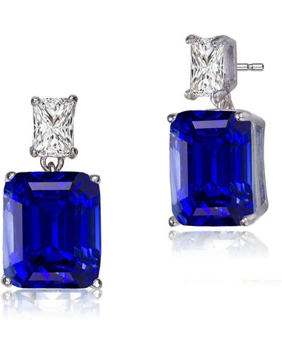 Rachel Glauber Classic White Gold Plated Rich Looking Deep Color Drop Earrings - Blue