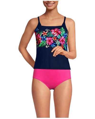 Lands' End D-cup Chlorine Resistant Square Neck Tankini Swimsuit Top - Red