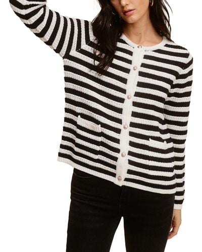Fever Striped Cardigan With Gold Buttons - Black