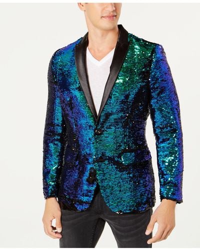 INC International Concepts Slim-fit Reversible Sequined Blazer, Created For Macy's - Black