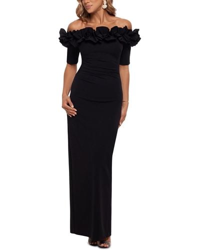 Xscape Petite Off-the-shoulder Ruffled Gown - Black