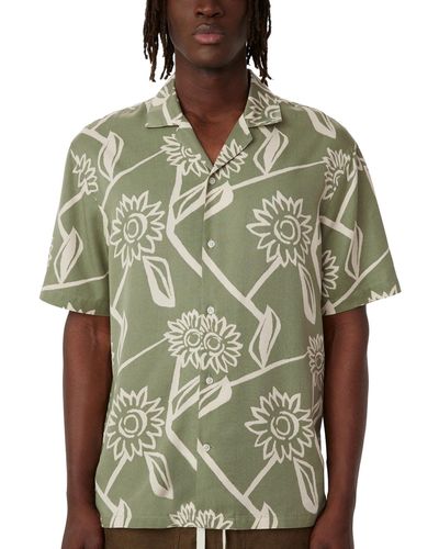 Frank And Oak Short Sleeve Floral Print Button-front Shirt - Green