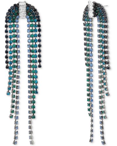 Kensie Silver-tone Multicolor Rhinestone Chain Fringe U-shape Chandelier Earrings - Blue