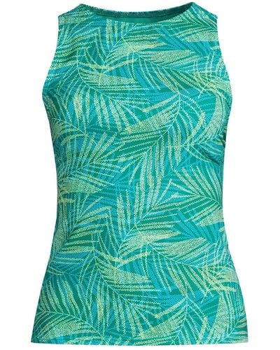 Lands' End D-cup Chlorine Resistant High Neck Upf 50 Modest Tankini Swimsuit Top - Green