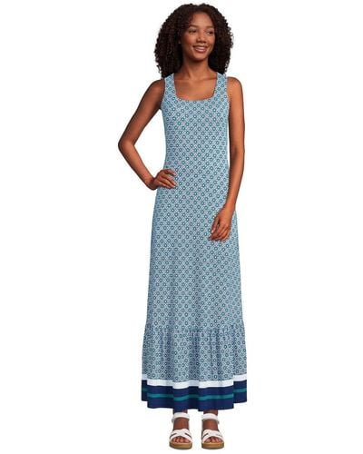 Lands' End Petite Cotton Modal Square Neck Tiered Maxi Dress - Blue