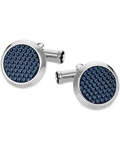 Montblanc Unisex Meisterstuck Classic Stainless Steel With Blue Lacquer Inlay Cuff Links 112904