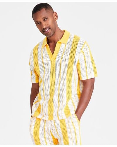 INC International Concepts Regular-fit Crocheted Stripe Polo Shirt - Multicolor