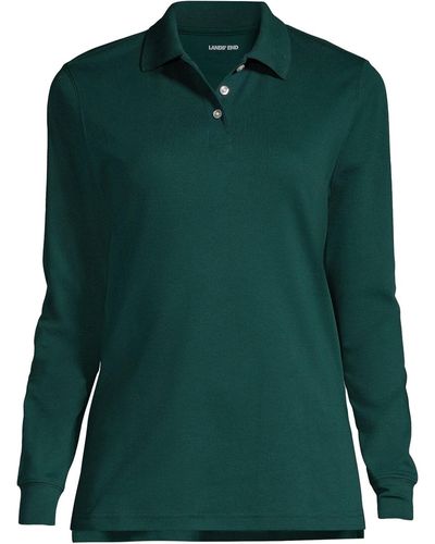 Lands' End School Uniform Tall Long Sleeve Interlock Polo Shirt - Green