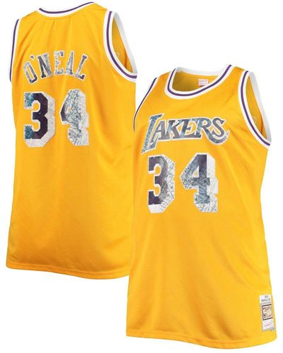 Mitchell & Ness Shaquille O'neal Los Angeles Lakers Big And Tall 1996-97 Nba 75th Anniversary Diamond Swingman Jersey - Metallic