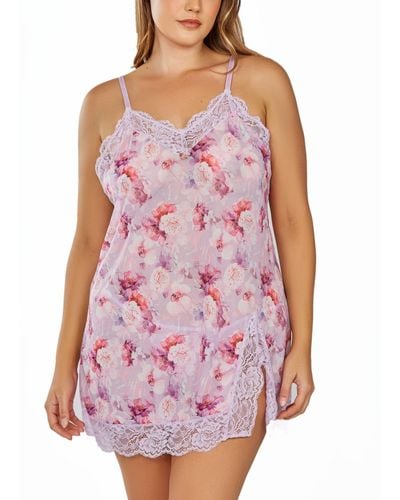 iCollection Plus Size 1pc. Brushed Floral Chemise Nightgown - Purple
