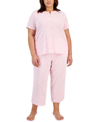 Charter Club Plus Size 2-pc. Cotton Cropped Pajamas Set - Pink