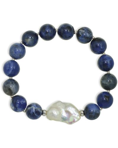 Macy's Genuine Stone Bead Biwa Pearl Stretch Bracelet - Blue