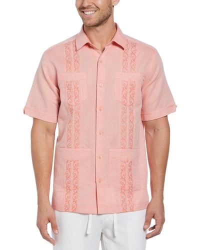 Cubavera Embroidered-panel Linen Blend Guayabera Shirt - Pink