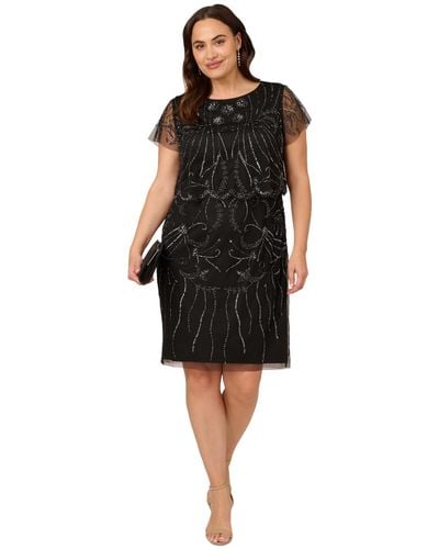 Adrianna Papell Plus Size Beaded Cocktail Dress - Black