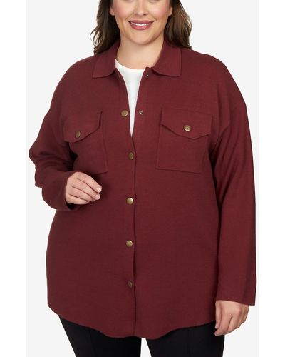 Ruby Rd. Plus Size Solid Shacket Sweater - Red