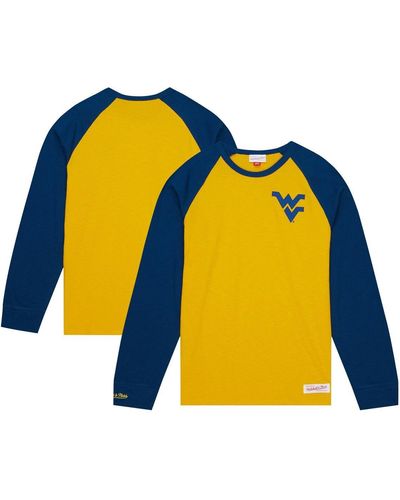 Mitchell & Ness West Virginia Mountaineers Legendary Slub Raglan Long Sleeve T-shirt - Yellow