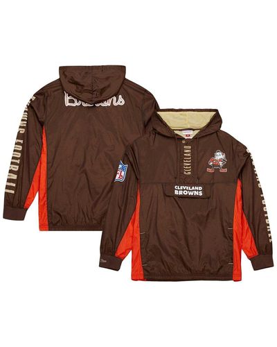 Mitchell & Ness Distressed Cleveland S Team Og 2.0 Anorak Vintage-like Logo Quarter-zip Windbreaker Jacket - Brown