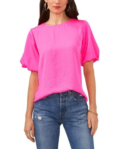 Vince Camuto Crewneck Puff Sleeve Blouse - Red