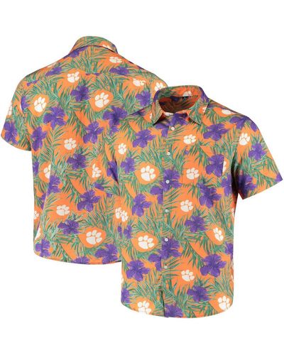 FOCO Clemson Tigers Floral Button-up Shirt - Orange