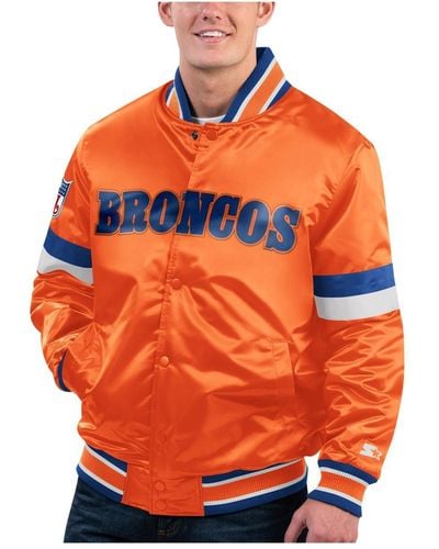 Starter Distressed Denver Broncos Gridiron Classics Home Game Satin Full-snap Varsity Jacket - Orange