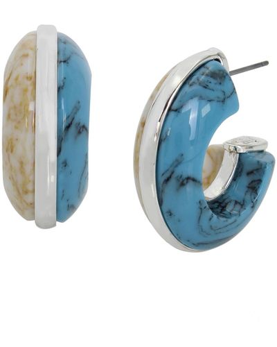Robert Lee Morris Semi-precious Mixed Stone Chunky Hoop Earrings - Blue