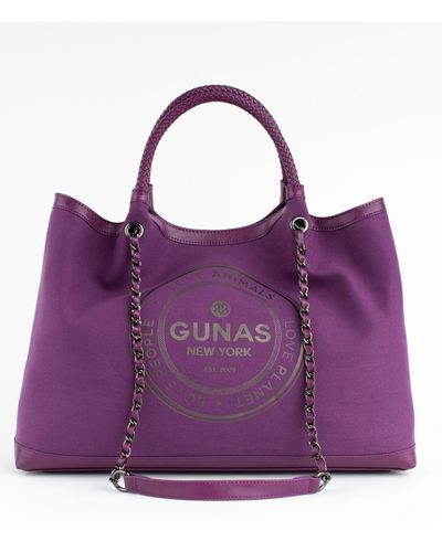 Gunas New York Ruth Canvas Large Tote Bag And Makeup Pouch Set - Purple