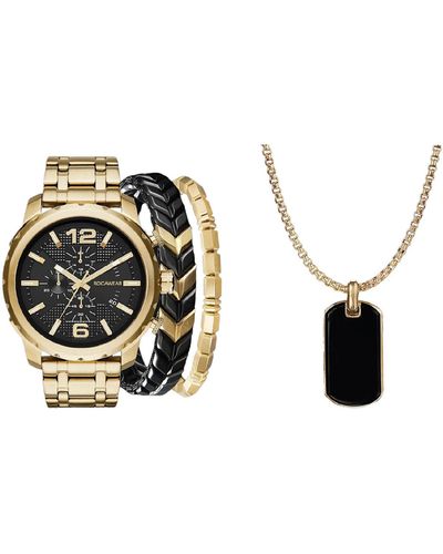 Rocawear Shiny Gold-tone Metal Bracelet Watch 50mm Set - Black