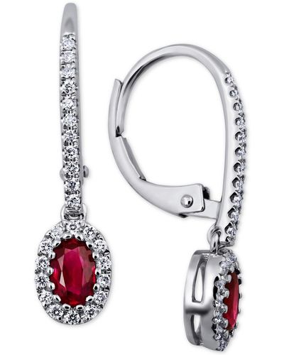 Macy's Certified Ruby (1/2 Ct. T.w.) & Diamond (1/5 Ct. T.w.) Drop Earrings In 14k White Gold - Red