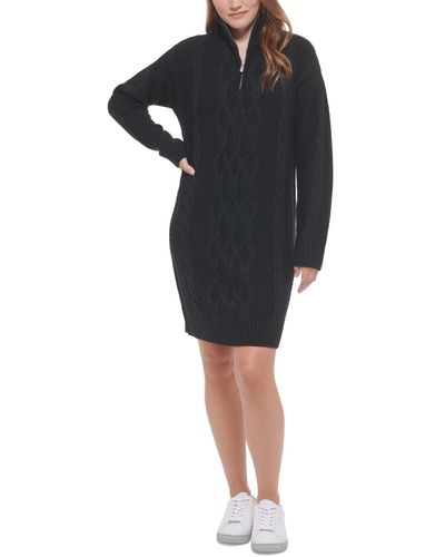 Calvin Klein Zip-collar Sweater Dress - Black