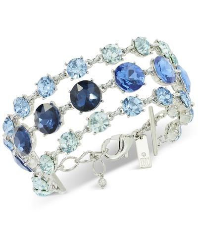 INC International Concepts Silver-tone Color Stone Triple Row Flex Bracelet - Blue