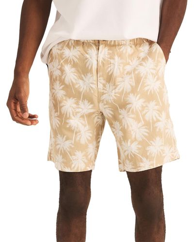 Nautica 8.5" Linen Blend Flat Front Palm Tree Graphic Deck Shorts - Natural