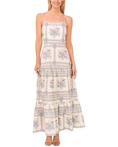 Cece Floral Print Sleeveless Tiered Maxi Dress - White