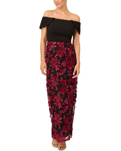 Adrianna Papell Crepe Floral Soutache Gown - Red
