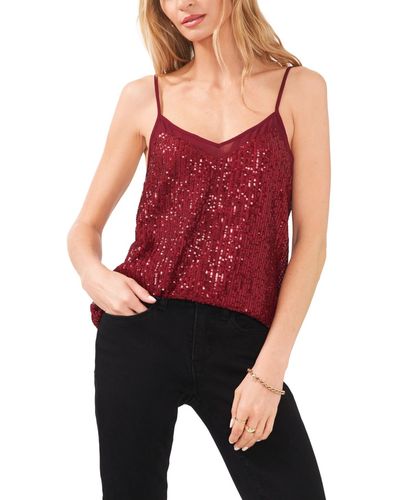 1.STATE Sleeveless Sequins Sheer Inset Camisole Top - Red