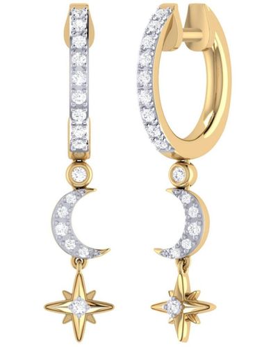 LuvMyJewelry Starlit Crescent Design Sterling Silver Diamond Hoop Earring - White