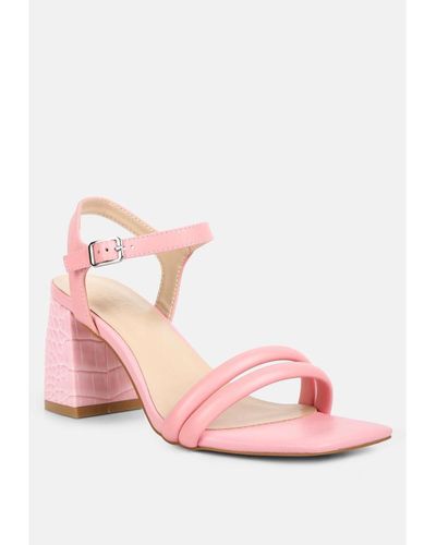 Rag & Co Edyta Ankle Strap Block Heel Sandals - Pink