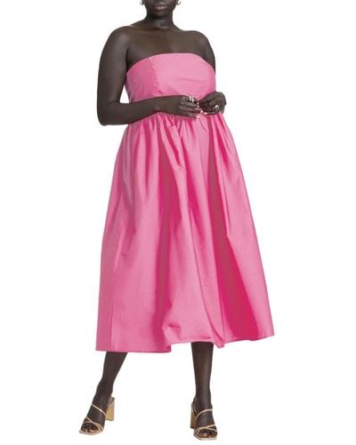 Eloquii Plus Size Poplin Fit And Flare Maxi Dress - Pink
