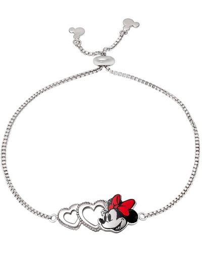 Disney Minnie Mouse Silver Flash Plated Heart Lariat Bracelet - Metallic