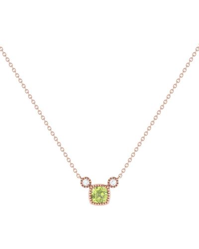 LuvMyJewelry Cushion Peridot Gemstone Round Natural Diamond 14k Rose Gold Birthstone Necklace - Metallic