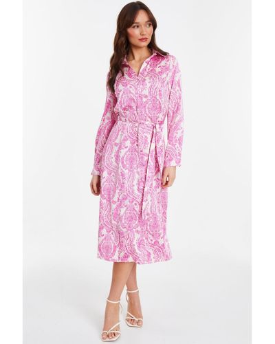 Quiz Paisley Satin Shirt Dress - Pink