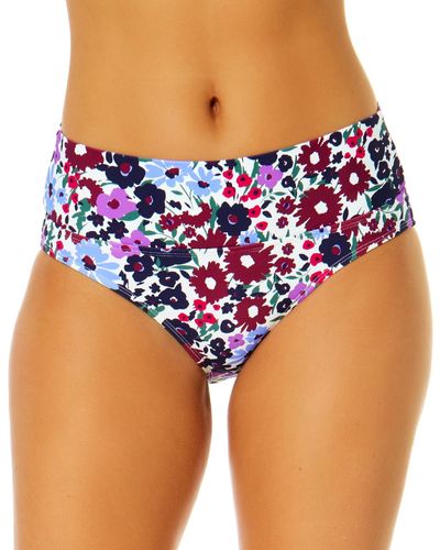 Anne Cole Printed Soft-band Mid-rise Bottoms - Blue