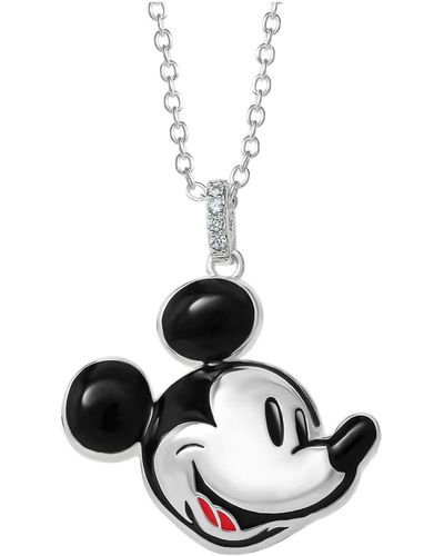 Disney 100 Mickey Mouse Silver Plated Head Pendant Necklace - White