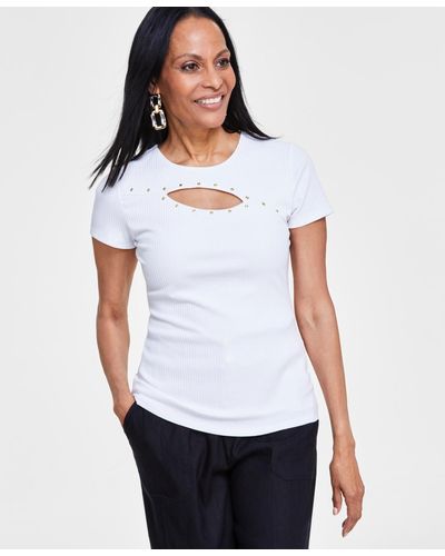 INC International Concepts Fitted Cutout Top - White