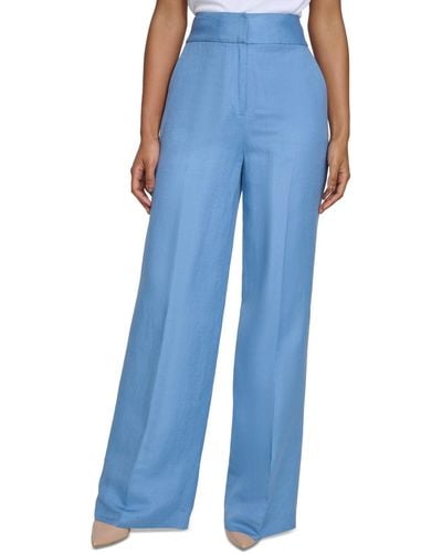Calvin Klein Linen-blend Wide-leg Pants - Blue