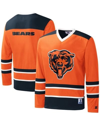 Starter Chicago Bears Cross-check V-neck Long Sleeve T-shirt - Orange