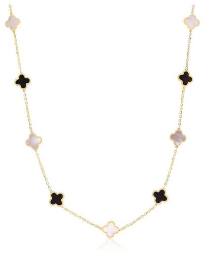 The Lovery Mini Mother Of Pearl And Onyx Mixed Clover Necklace - Multicolor