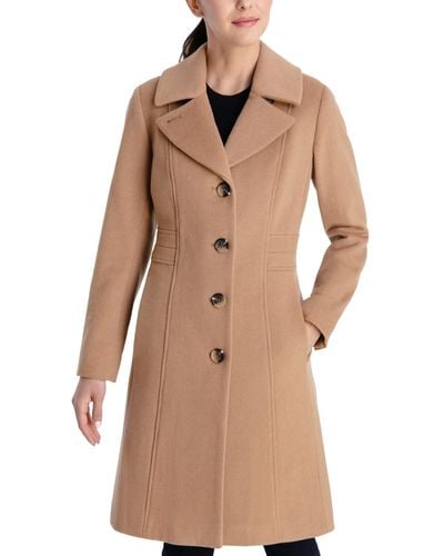 Anne Klein Petite Double-breasted Peacoat, Created For Macy's - Natural