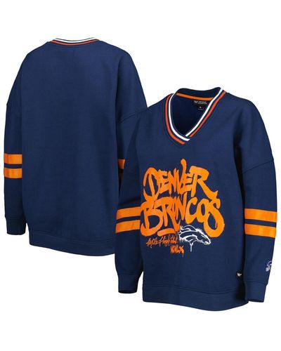 The Wild Collective Denver Broncos Vintage-like Pullover V-neck Sweatshirt - Blue